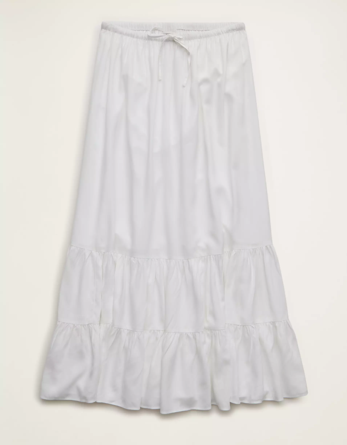 Fresh White Mid-Rise Drawstring Tiered Ruffle Viscose Maxi Skirt