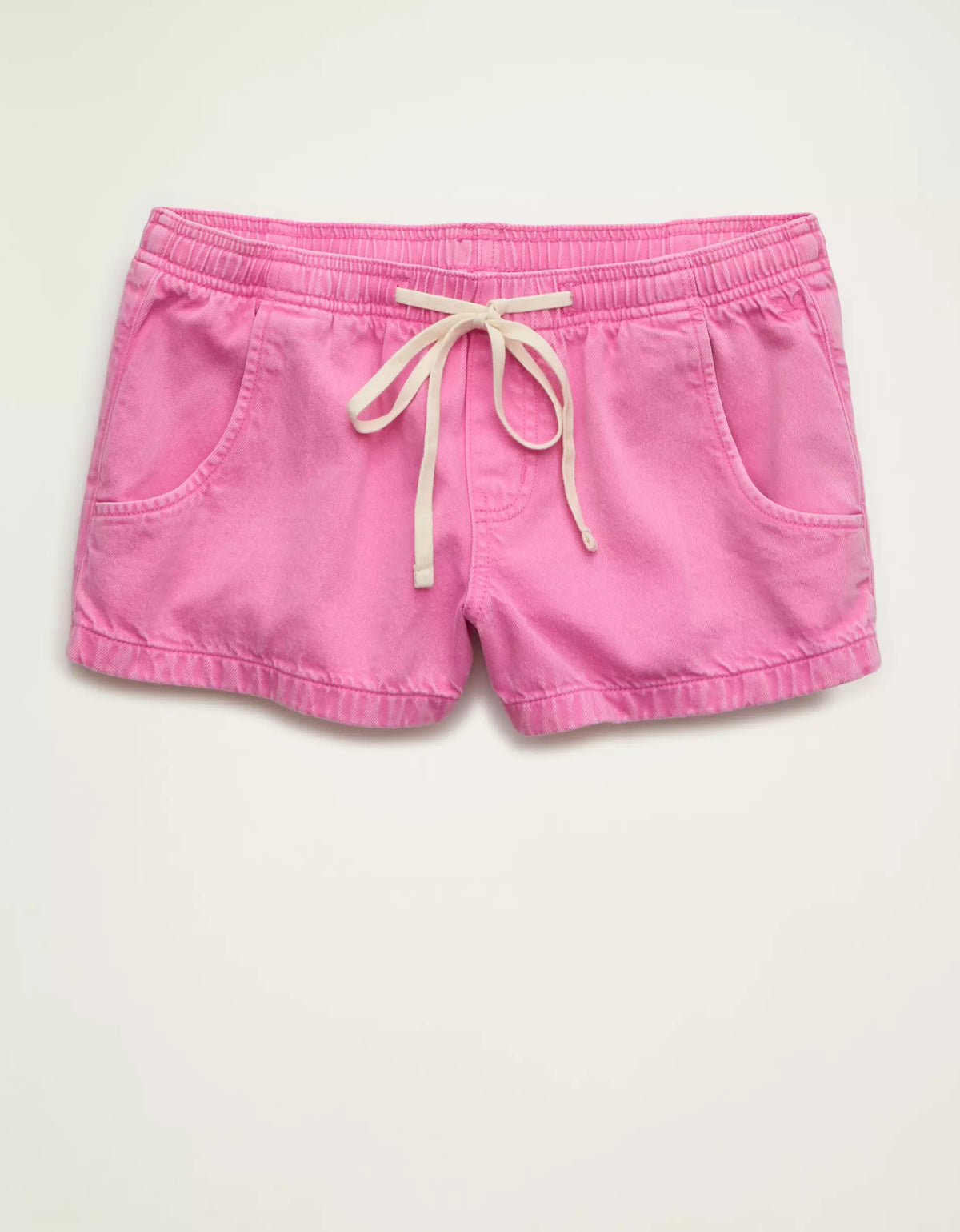 Starlet Pink Super Low-Rise Drawstring Pull-On Woven Cotton Casual Shorts